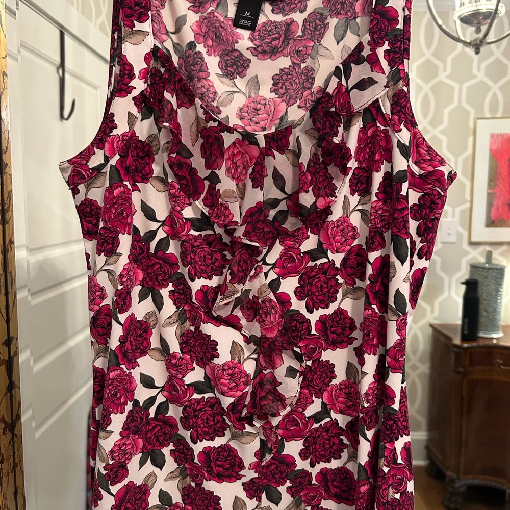 White House Black Market Pink Floral Blouse Size Medium